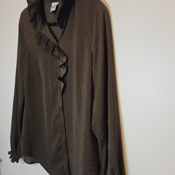 Cabi Icon Blouse Wren Brown Ruffle Blouse Small - Picture 3 of 9